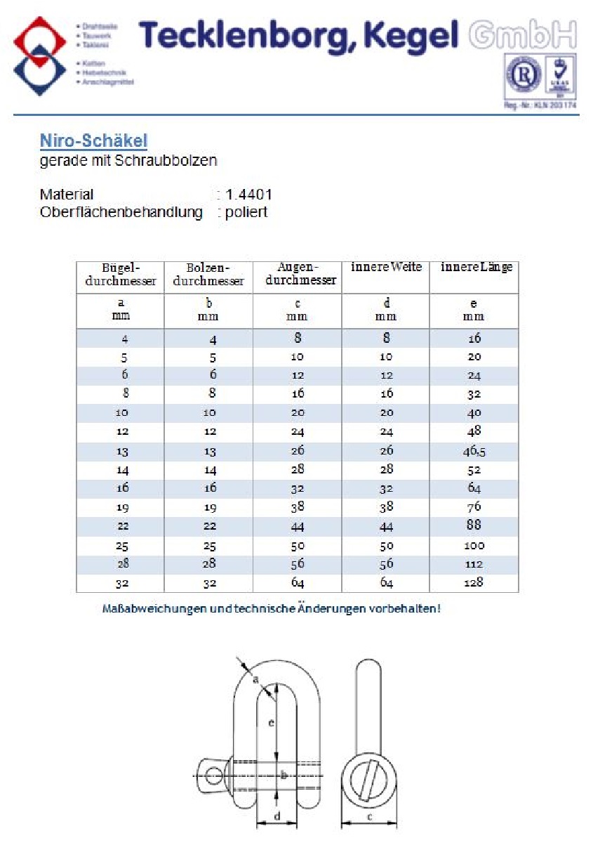 Datenblatt zu Edelstahlschäkel gerade