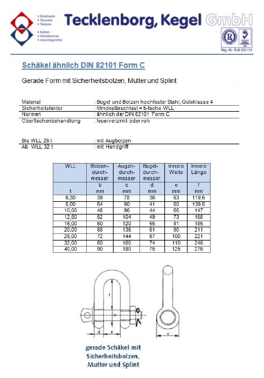 Schäkel DIN 82101, Schäkel Form A